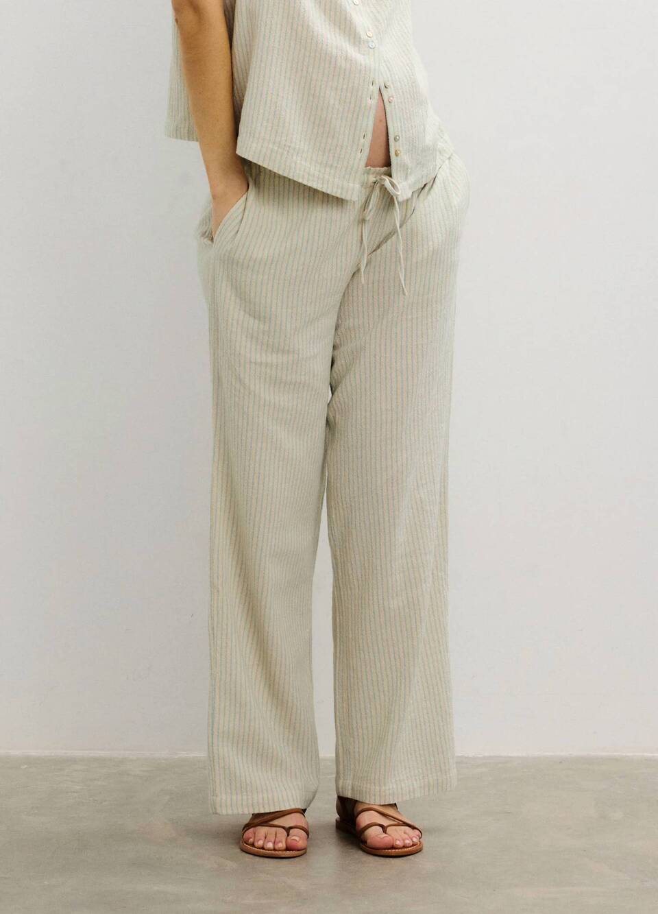 NEW HATCH isla pant -maternity in natural/ blue stripe